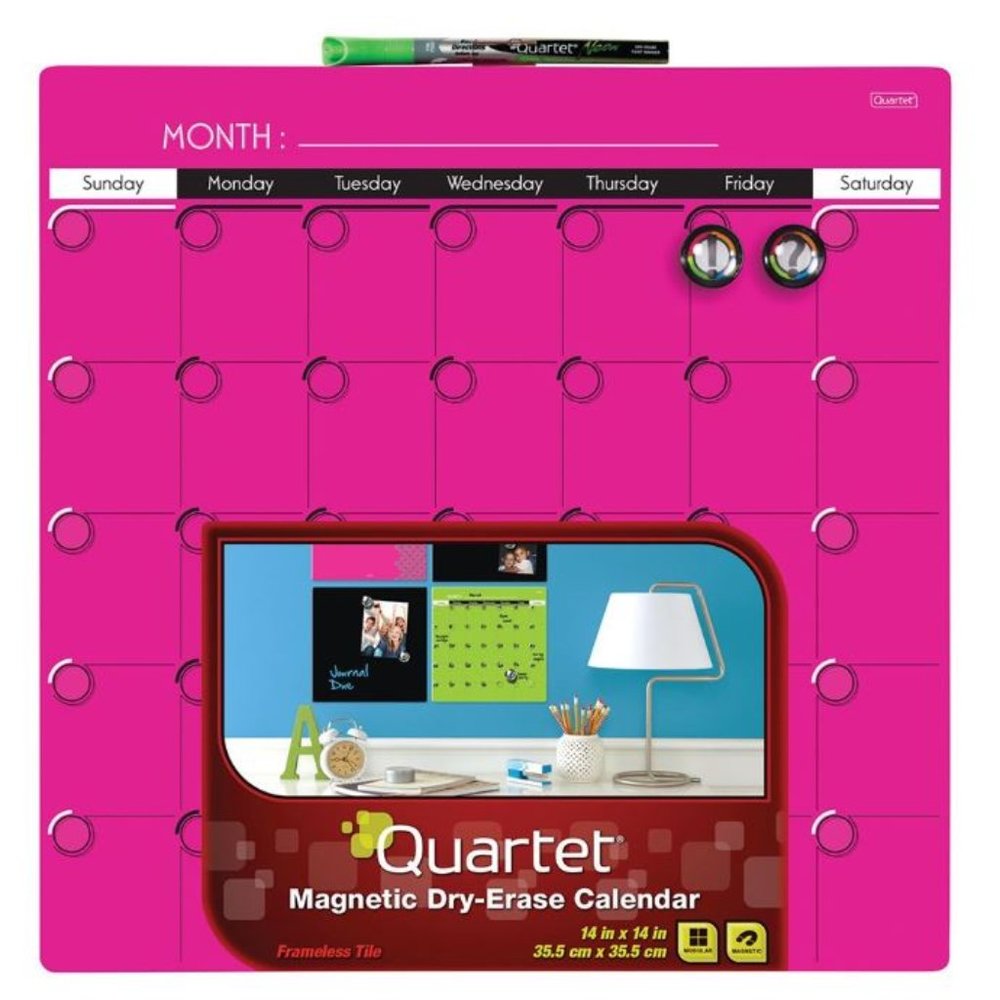 Quartet Neon Pink Magnetic Dry-Erase Calendar Frameless Tile 14" x 14" NWT